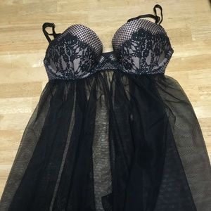 Victoria's Secret 34C Babydoll lingerie black lace New with tags